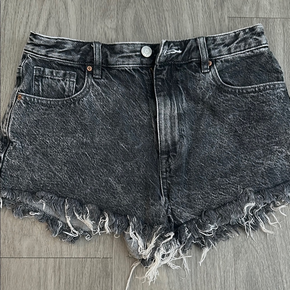 Distressed Black Denim Shorts